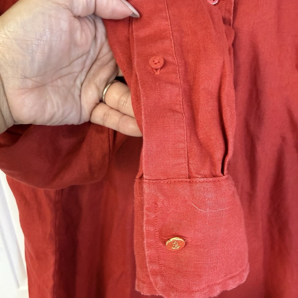 Lauren Ralph Lauren 100% Linen Red Button Down Shirt Women's Long Sleeve Size XL - Picture 5 of 8